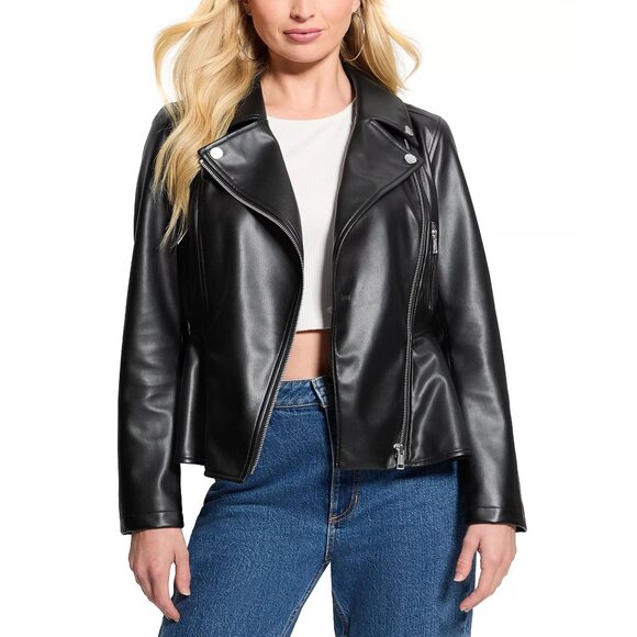 GUESS Womens Lvy Peplum Long Sleeves Casual Moto Jacket Black Size S NWT - Picture 3 of 7